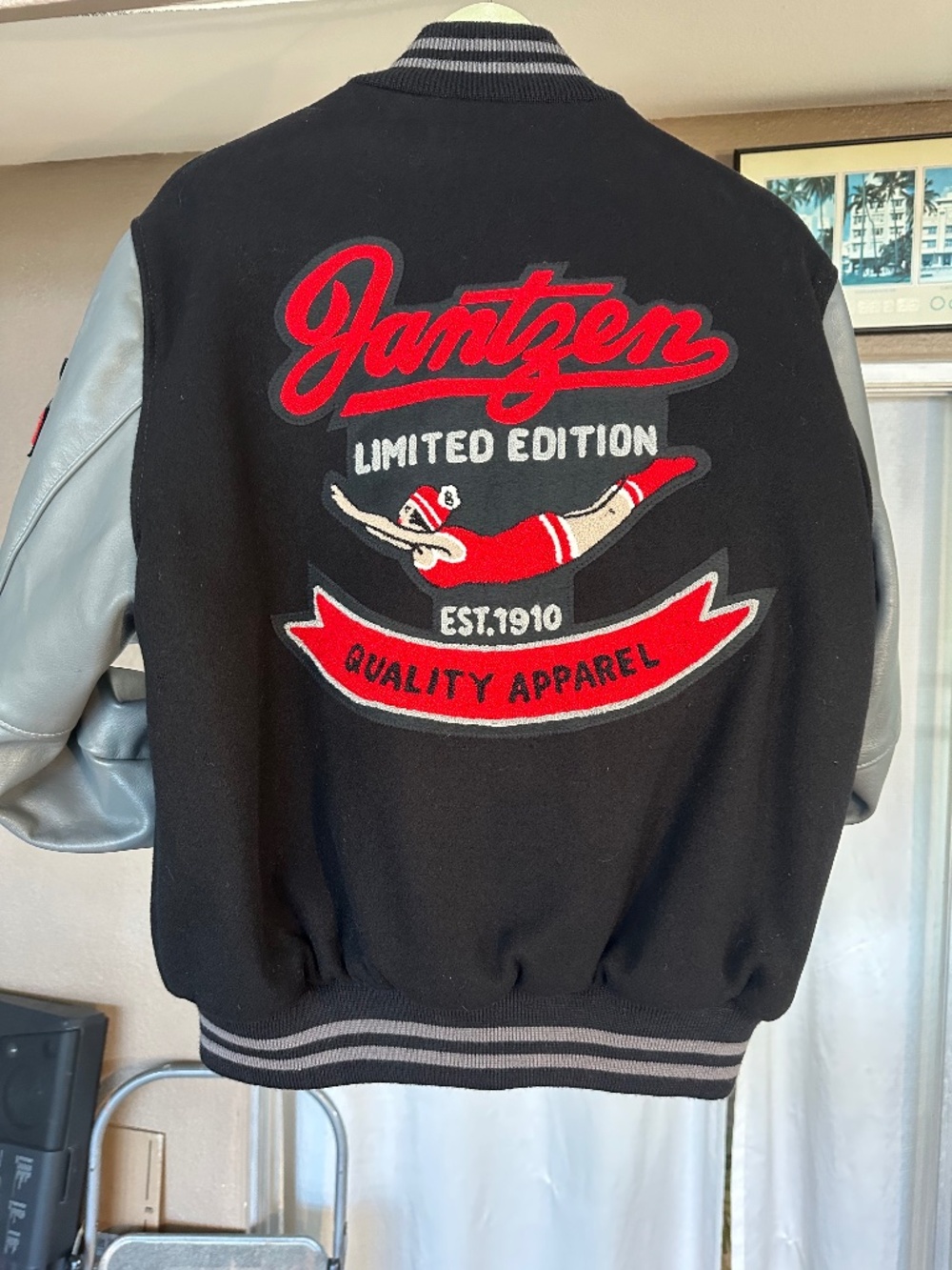 Authentic Dehen Jantzen Diver Girl Varsity Jacket Leather Wool Size Large